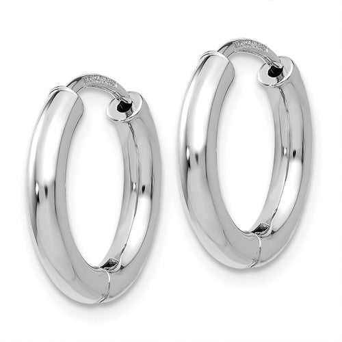 14k white gold classic huggie hinged hoop earrings 14mm x 15mm x 2mm