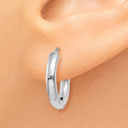 14k white gold classic huggie hinged hoop earrings 14mm x 15mm x 2mm