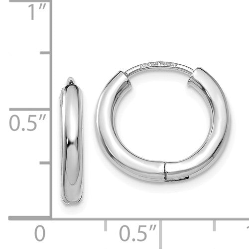 14k white gold classic huggie hinged hoop earrings 14mm x 15mm x 2mm