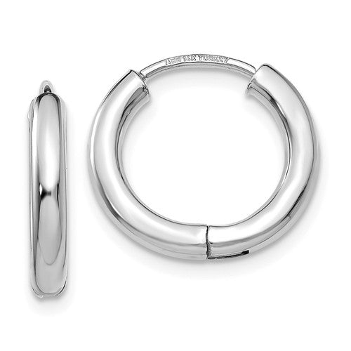 14k white gold classic huggie hinged hoop earrings 14mm x 15mm x 2mm