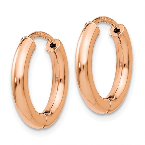14k rose gold classic huggie hinged hoop earrings 14mm x 15mm x 2mm