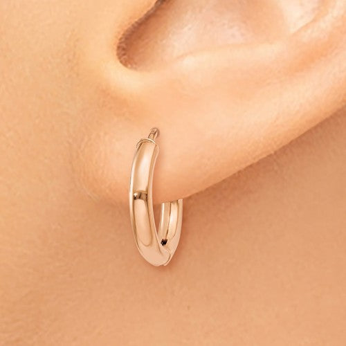 14k rose gold classic huggie hinged hoop earrings 14mm x 15mm x 2mm