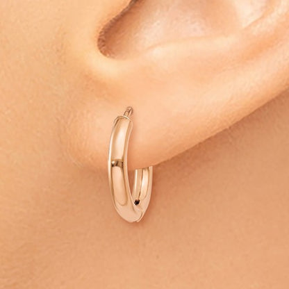 14k rose gold classic huggie hinged hoop earrings 14mm x 15mm x 2mm