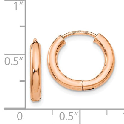 14k rose gold classic huggie hinged hoop earrings 14mm x 15mm x 2mm