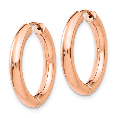 14k rose gold classic huggie hinged hoop earrings 21mm x 21mm x 3mm