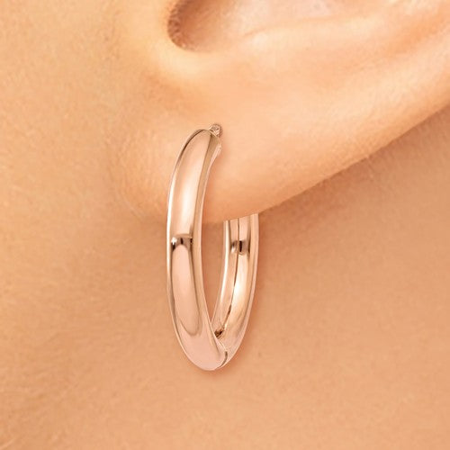 14k rose gold classic huggie hinged hoop earrings 21mm x 21mm x 3mm