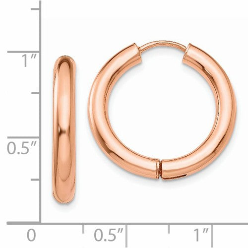 14k rose gold classic huggie hinged hoop earrings 21mm x 21mm x 3mm