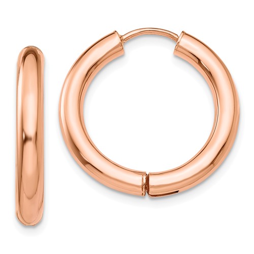 14k rose gold classic huggie hinged hoop earrings 21mm x 21mm x 3mm