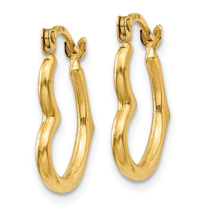 14k yellow gold heart hoop earrings 13mm x 2mm