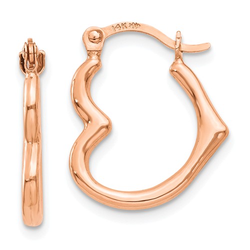 14k rose gold heart hoop earrings 13mm x 2mm