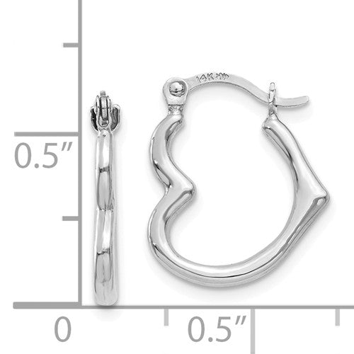 14k white gold heart hoop earrings 13mm x 2mm