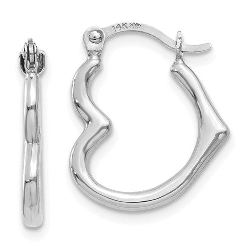 14k white gold heart hoop earrings 13mm x 2mm