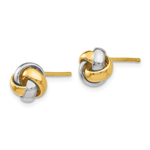 14k gold yellow white gold two tone 7mm love knot post earrings