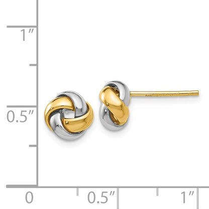 14k gold yellow white gold two tone 7mm love knot post earrings
