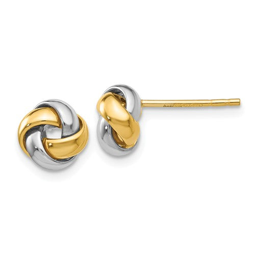14k Gold Yellow White Gold Two Tone 7mm Love Knot Post Earrings