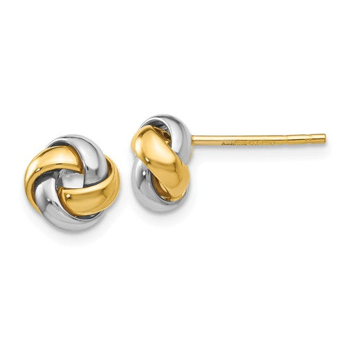14k gold yellow white gold two tone 7mm love knot post earrings