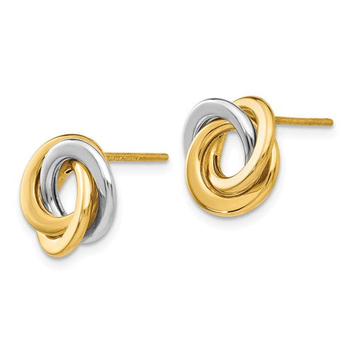 14k Gold Yellow White Gold Two Tone 11mm Love Knot Post Earrings