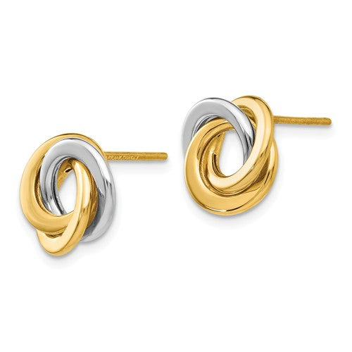 14k gold yellow white gold two tone 11mm love knot post earrings