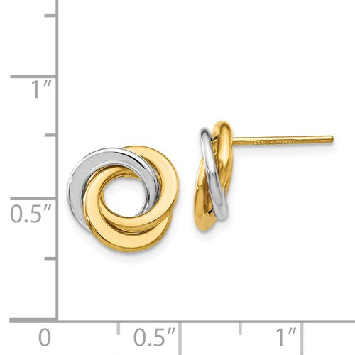 14k gold yellow white gold two tone 11mm love knot post earrings