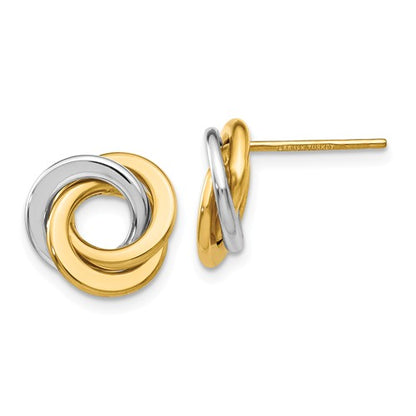 14k gold yellow white gold two tone 11mm love knot post earrings
