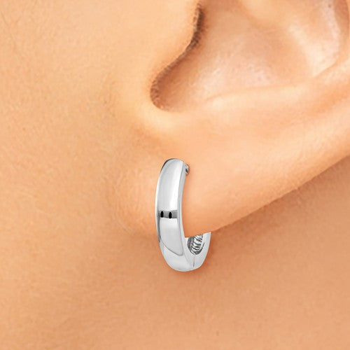 14k white gold classic huggie hinged hoop earrings 13mm x 13mm x 2mm