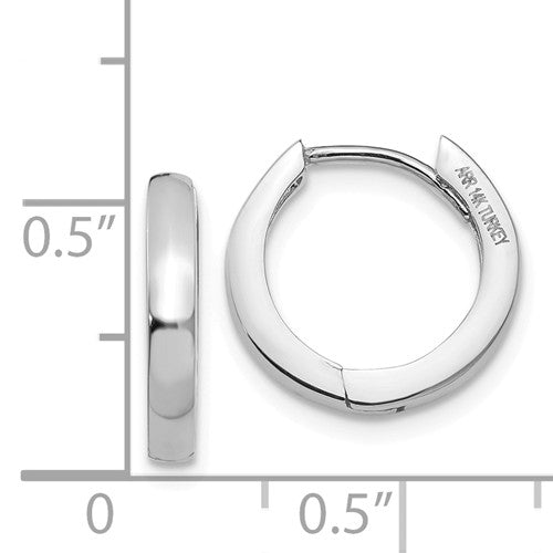 14k white gold classic huggie hinged hoop earrings 13mm x 13mm x 2mm