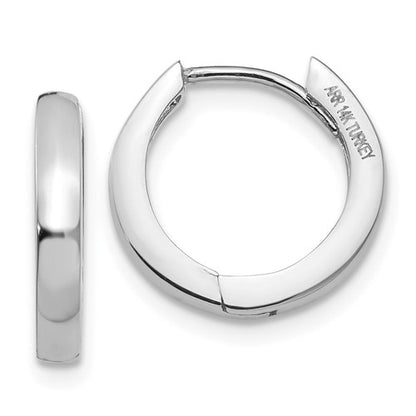 14k white gold classic huggie hinged hoop earrings 13mm x 13mm x 2mm