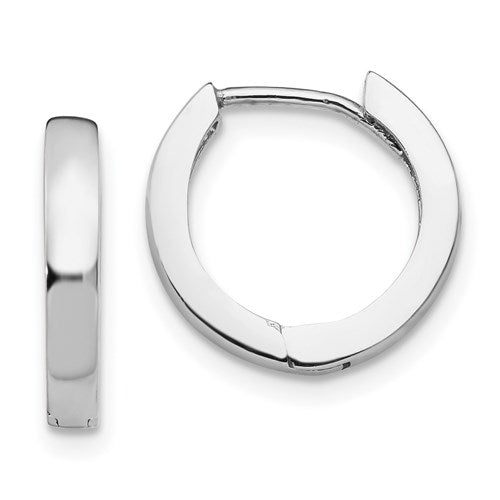 14k white gold small dainty huggie hinged hoop earrings 13mm x 2mm