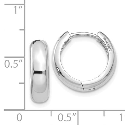 14k white gold classic huggie hinged hoop earrings 15mm x 15mm x 4mm