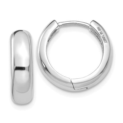 14k white gold classic huggie hinged hoop earrings 15mm x 15mm x 4mm