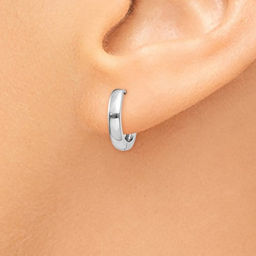 14k White Gold Classic Huggie Hinged Hoop Earrings 11mm x 2mm