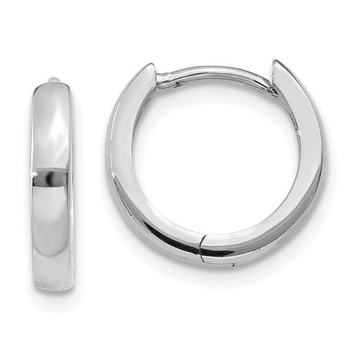 14k white gold classic huggie hinged hoop earrings 11mm x 2mm