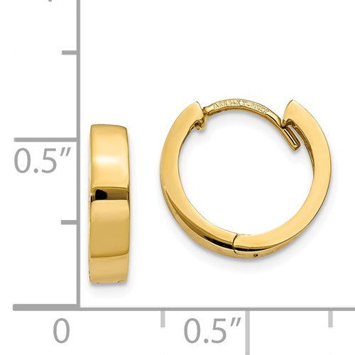 14k yellow gold classic huggie hinged hoop earrings 12mm x 12mm x 3mm