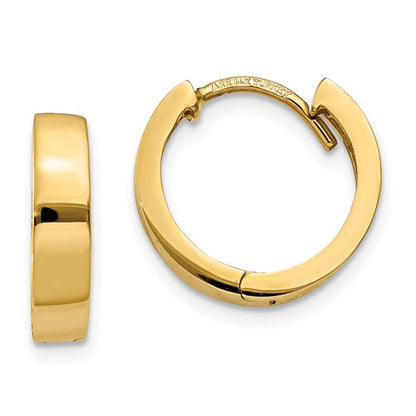 14k yellow gold classic huggie hinged hoop earrings 12mm x 12mm x 3mm