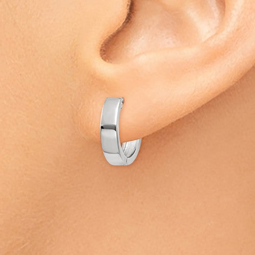 14k white gold classic huggie hinged hoop earrings 12mm x 12mm x 3mm
