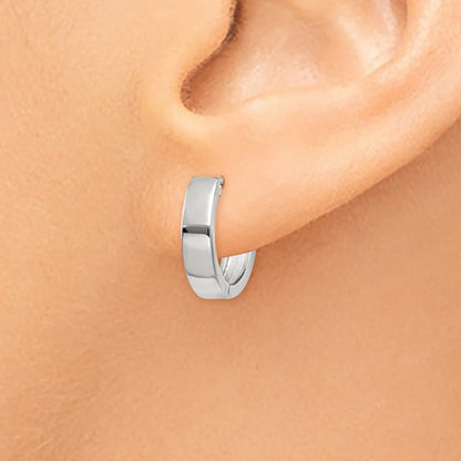 14k white gold classic huggie hinged hoop earrings 12mm x 12mm x 3mm
