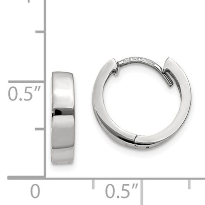 14k white gold classic huggie hinged hoop earrings 12mm x 12mm x 3mm