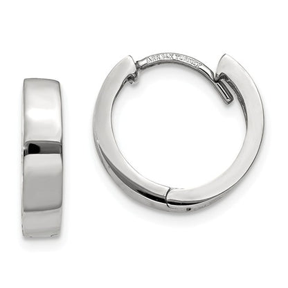 14k white gold classic huggie hinged hoop earrings 12mm x 12mm x 3mm
