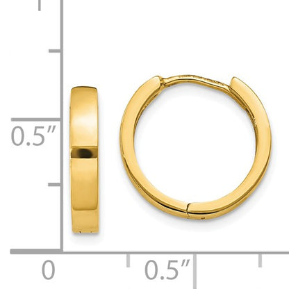 14k yellow gold classic huggie hinged hoop earrings 14mm x 14mm x 3mm