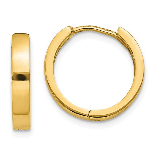 14k yellow gold classic huggie hinged hoop earrings 14mm x 14mm x 3mm