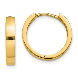 14k Yellow Gold Classic Huggie Hinged Hoop Earrings 14mm x 14mm x 3mm