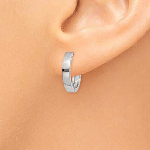 14k white gold classic huggie hinged hoop earrings 14mm x 14mm x 3mm