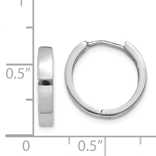 14k white gold classic huggie hinged hoop earrings 14mm x 14mm x 3mm