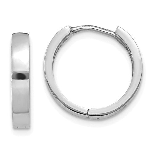 14k white gold classic huggie hinged hoop earrings 14mm x 14mm x 3mm