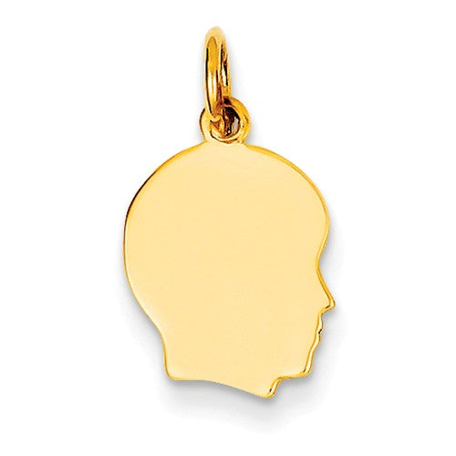 14k yellow gold 11mm boy head facing right disc pendant charm engraved personalized