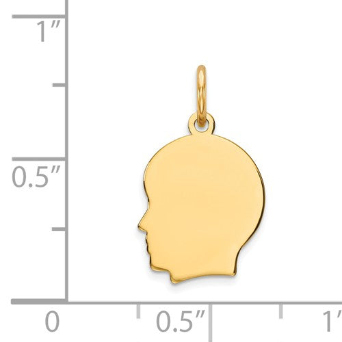 14k yellow gold 11mm boy head silhouette disc pendant charm engraved personalized