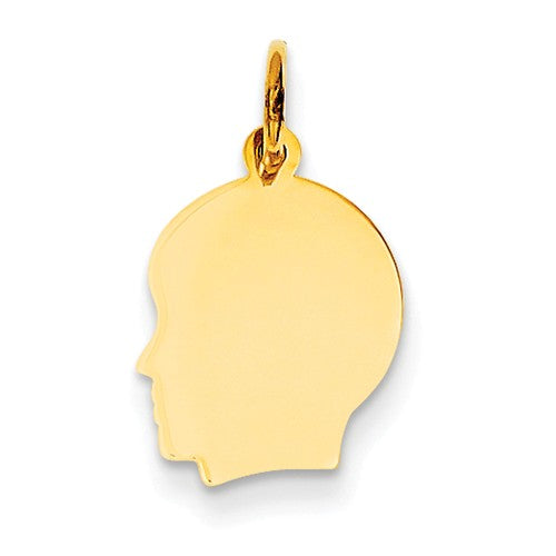 14k Yellow Gold 11mm Boy Head Silhouette Disc Pendant Charm Engraved Personalized - BringJoyCollection