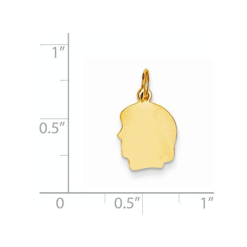 14k Yellow Gold 10mm Girl Head Silhouette Disc Pendant Charm Engraved Personalized - BringJoyCollection