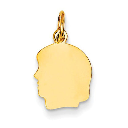 14k yellow gold 10mm girl head silhouette disc pendant charm engraved personalized