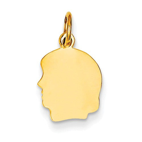 14k yellow gold 10mm girl head silhouette disc pendant charm engraved personalized